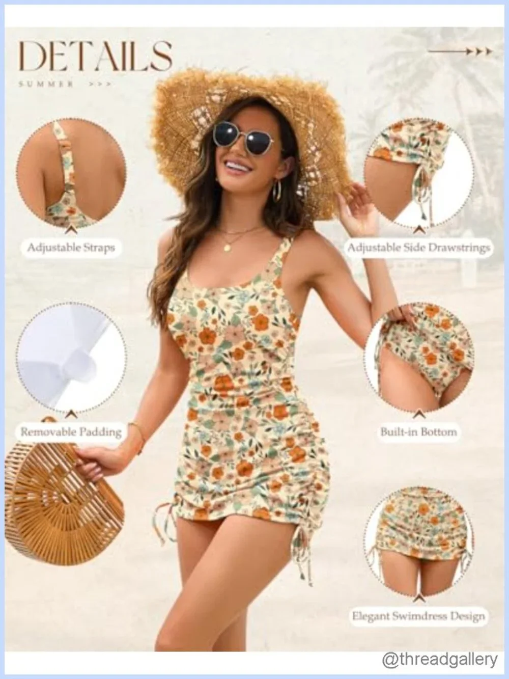 Women's Ribbed One Piece Swim Dress Modest Ruching Push Up